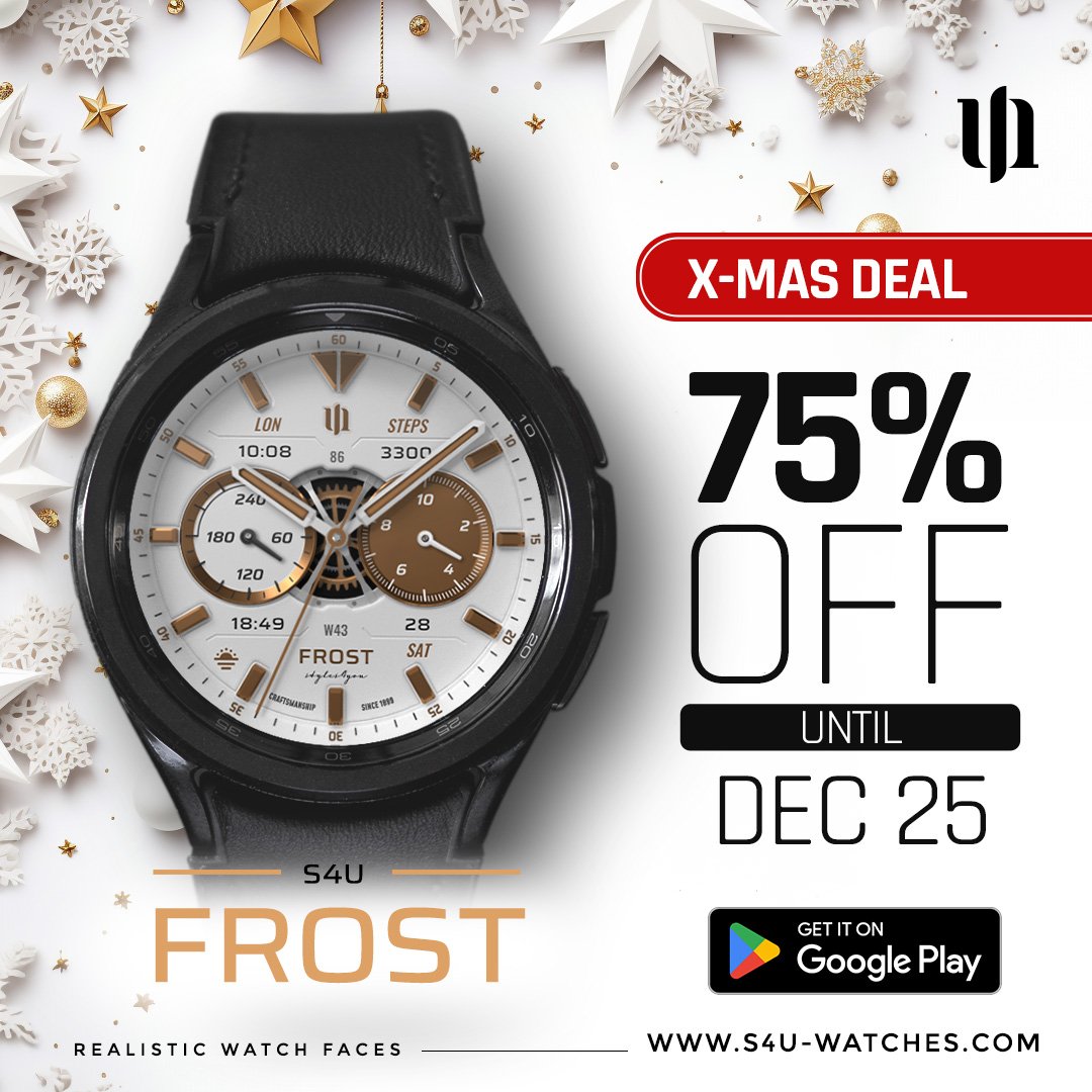 MStyles4you's tweet photo. I wish you all a wonderful Christmas season 🎄 and to celebrate it you get the S4U Frost with a 75% discount until December 25th! 

Get it here
https://t.co/9S0Yagr9RQ

Video:
https://t.co/4jiIpGkQV7

Matze 🎅🏻 

#wearos https://t.co/8ovfQbR0Cx
