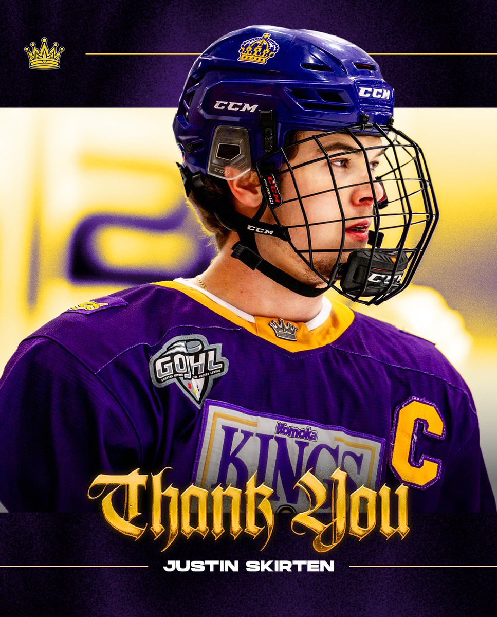 KomokaKings's tweet photo. 125 games, three seasons as a King, one as captain, and countless big hits, blocked shots, and big goals. Thank you for everything, Skirts! 🫡 

📸 Jake Arts

#PurpleReign👑 #komoka #middlesex #gojhl #jrhockey https://t.co/2RrmNFJfeu