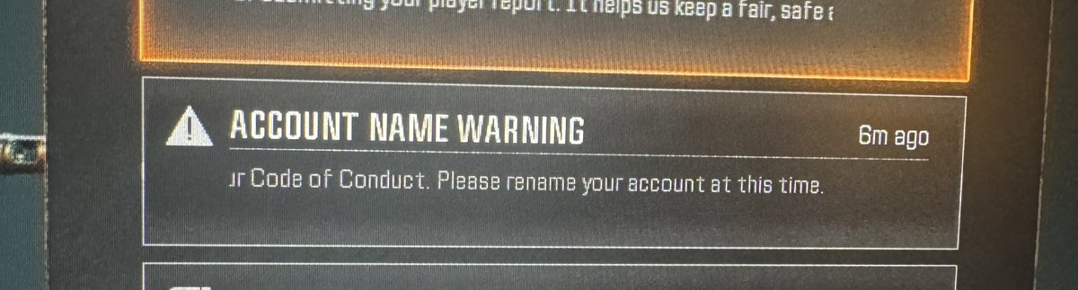 Deficaytion's tweet photo. Hey @ActivisionSupp4 this is the most ridiculous thing I’ve ever seen as far as cod. I’ve used my gamer tag for a decade and I get this message. Absolutely absurd, as it doesn’t even go against your TOS. “Account name warning” https://t.co/dyMNTLJHaO