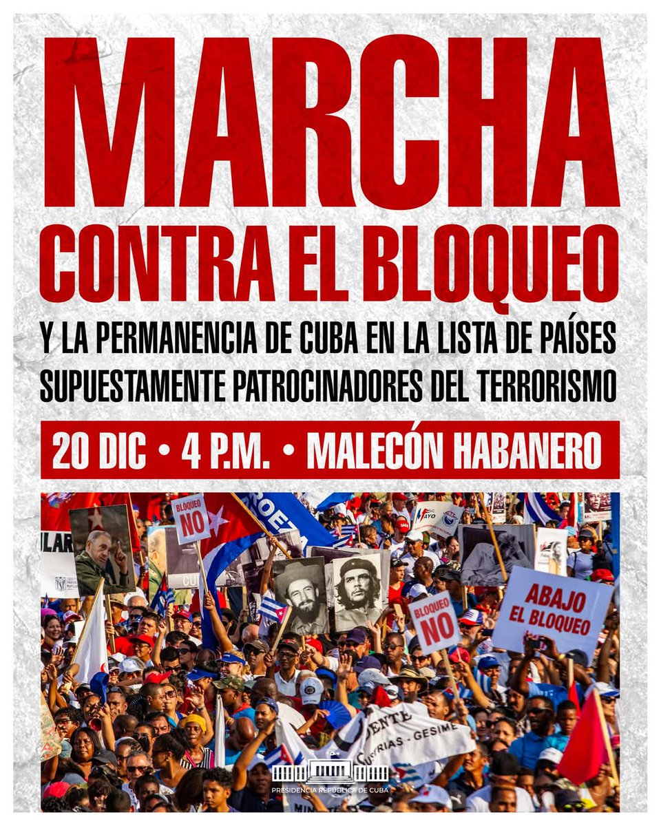 #CubaMined Marcha contra el bloqueo,  marcharemos este 20 de diciembre por la Revolución y el Socialismo #FidelPorSiempre #ConLaFuerzaDeLaUnidad