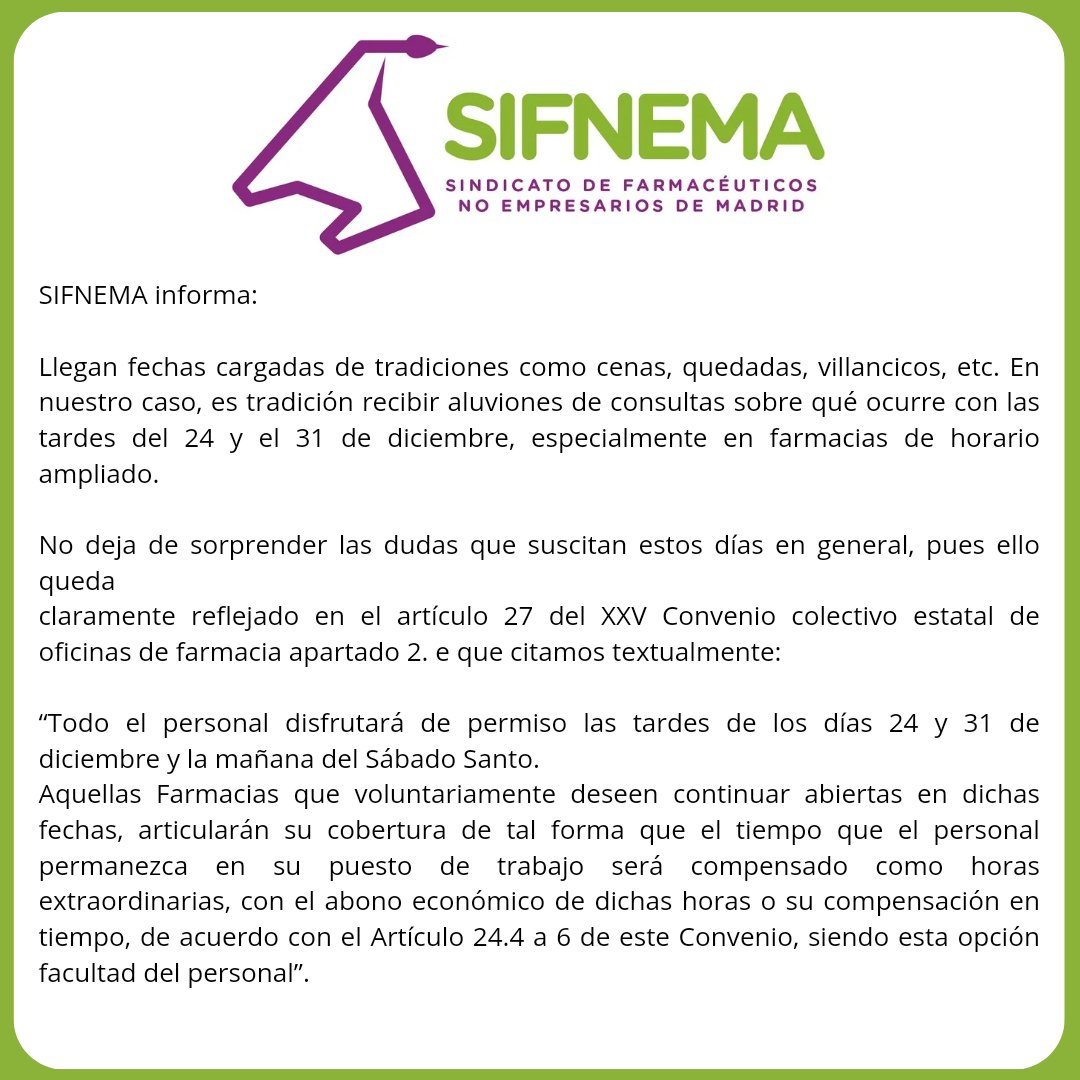 SIFNEMA's tweet photo. Seguimos insistiendo, las tardes del 24 y el 31 de diciembre son PERMISOS RETRIBUIDOS. Esperemos que esta información os sea útil para convencer a los titulares mas cabezotas. Si no es así os animamos a hacernos lo saber por privado y a afiliaros. 
Un saludo y felices fiestas https://t.co/wjhaE2msdA