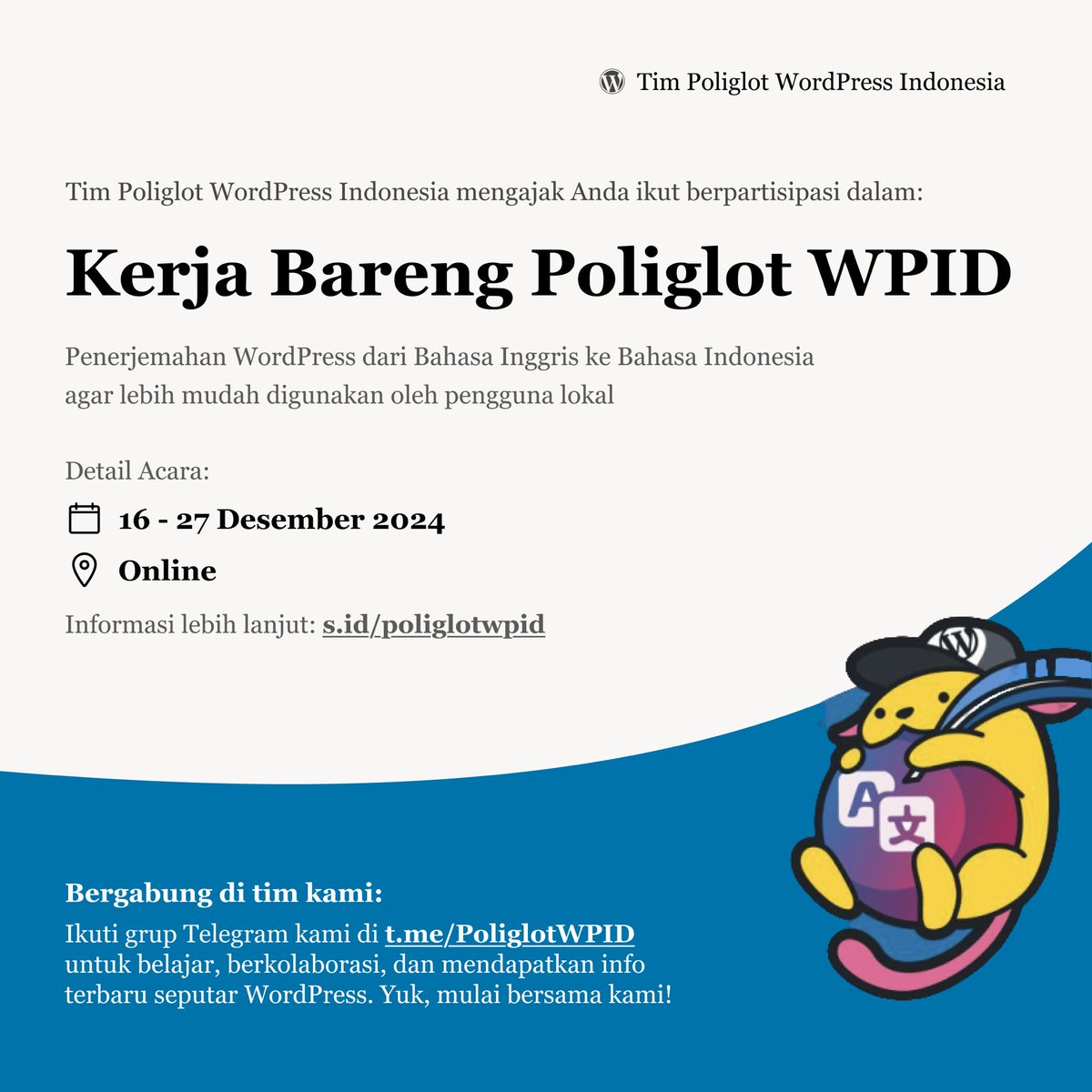 wp_bali's tweet photo. Kini saatnya memberikan kembali kepada WordPress, dan bersama-sama memperkuat komunitas kita!

Mari berpartisipasi dalam Kerja Bareng WP-ID dan bantu jaga dan kembangkan ekosistem WordPress.

Klik di sini: https://t.co/CrkJEdEno1 - untuk info lebih lanjut! 

Terima kasih 🙌 https://t.co/a4uvkhR2Z7