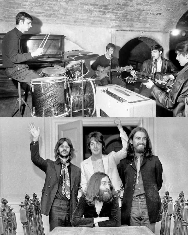 febrero96's tweet photo. La primera foto fue tomada en el Cavern Club el 22 de agosto de 1962. Y la última vez que fueron fotografiados todos juntos fue en la casa de Lennon en Tittenhurst Park, también el 22 de agosto de 1969, dos días después de su última sesión de grabación juntos. https://t.co/W1h1gN2GPz