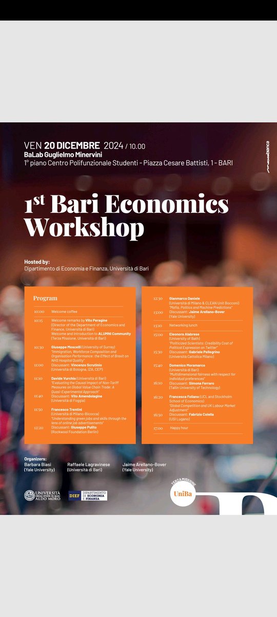 Gianmarco Daniele (@giammacco) on Twitter photo It was great present "Mafia, Politics and Machine Predictions" in my hometown at the "1st Bari Economics Workshop", big thanks to the organizers <a href="/BarbaraBiasi/">Barbara Biasi</a> <a href="/J_ArellanoBover/">Jaime Arellano-Bover</a> <a href="/Raffaele_Lagrav/">Raffaele Lagravinese</a>, great workshop! It was great present "Mafia, Politics and Machine Predictions" in my hometown at the "1st Bari Economics Workshop", big thanks to the organizers <a href="/BarbaraBiasi/">Barbara Biasi</a> <a href="/J_ArellanoBover/">Jaime Arellano-Bover</a> <a href="/Raffaele_Lagrav/">Raffaele Lagravinese</a>, great workshop!