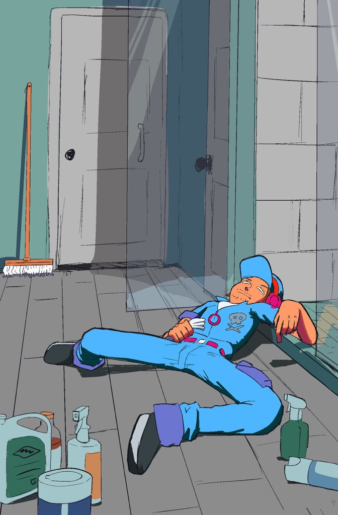 ArristoA's tweet image. Mr. KK after mixing random chemicals to clean the bathroom with the door shut

#popn_art