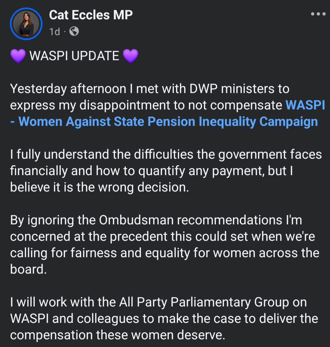 catecclesstour's tweet image. My response to the #WASPI statement 💜