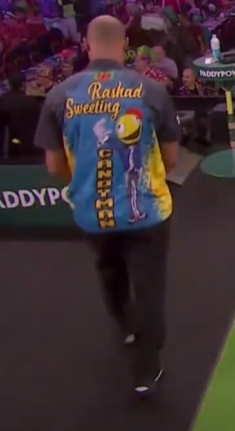 ReptileGames's tweet image. Shoutout Rashad Sweeting rocking Candyman at the 2024 World Darts Championship