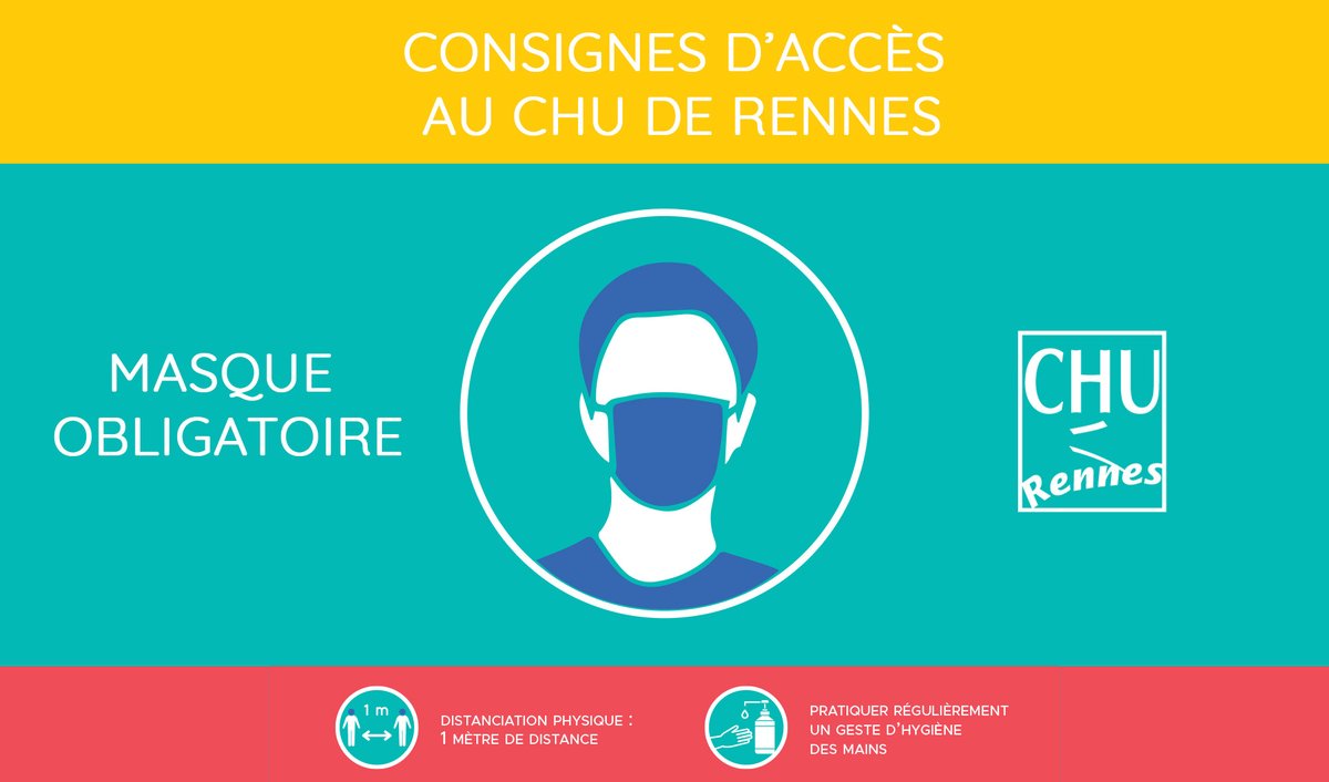 CHU de Rennes (@churennes) on Twitter photo ⚠ Epidémies saisonnières : Consignes d'accès au <a href="/CHURennes/">CHU de Rennes</a>
A compter du 23/12/2024, masque obligatoire au CHU dans tous les services de soins, d'hospitalisation et consultation ainsi que dans l’ensemble des lieux accueillant des usagers😷
➡️ chu-rennes.fr/chu-rennes/act… ⚠ Epidémies saisonnières : Consignes d'accès au <a href="/CHURennes/">CHU de Rennes</a>
A compter du 23/12/2024, masque obligatoire au CHU dans tous les services de soins, d'hospitalisation et consultation ainsi que dans l’ensemble des lieux accueillant des usagers😷
➡️ chu-rennes.fr/chu-rennes/act…