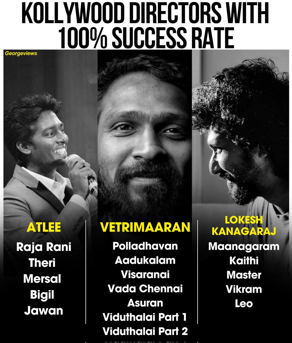 Current Kollywood 100% Directors.🔥
Out of these Lokesh kanagaraj is only one director being a producer's delight.
Pic edit <a href="/georgeviews/">George 🍿🎥</a>