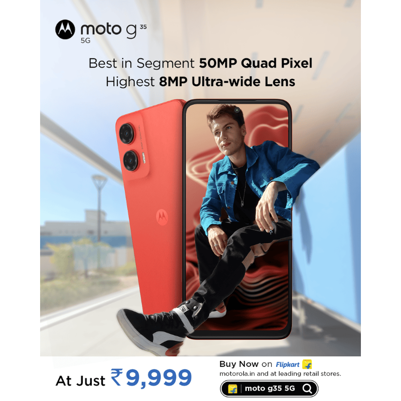 motorolaindia's tweet photo. #MotoG35 5G lets you capture every moment in stunning detail with its advanced 50MP Quad Pixel camera. Capture cinematic 4K videos and vibrant photos, even in low light.
Buy now at ₹9,999 @Flipkart, https://t.co/azcEfy1Wlo, and at leading retail stores.
#MotoG35 5G #ExtraaHai