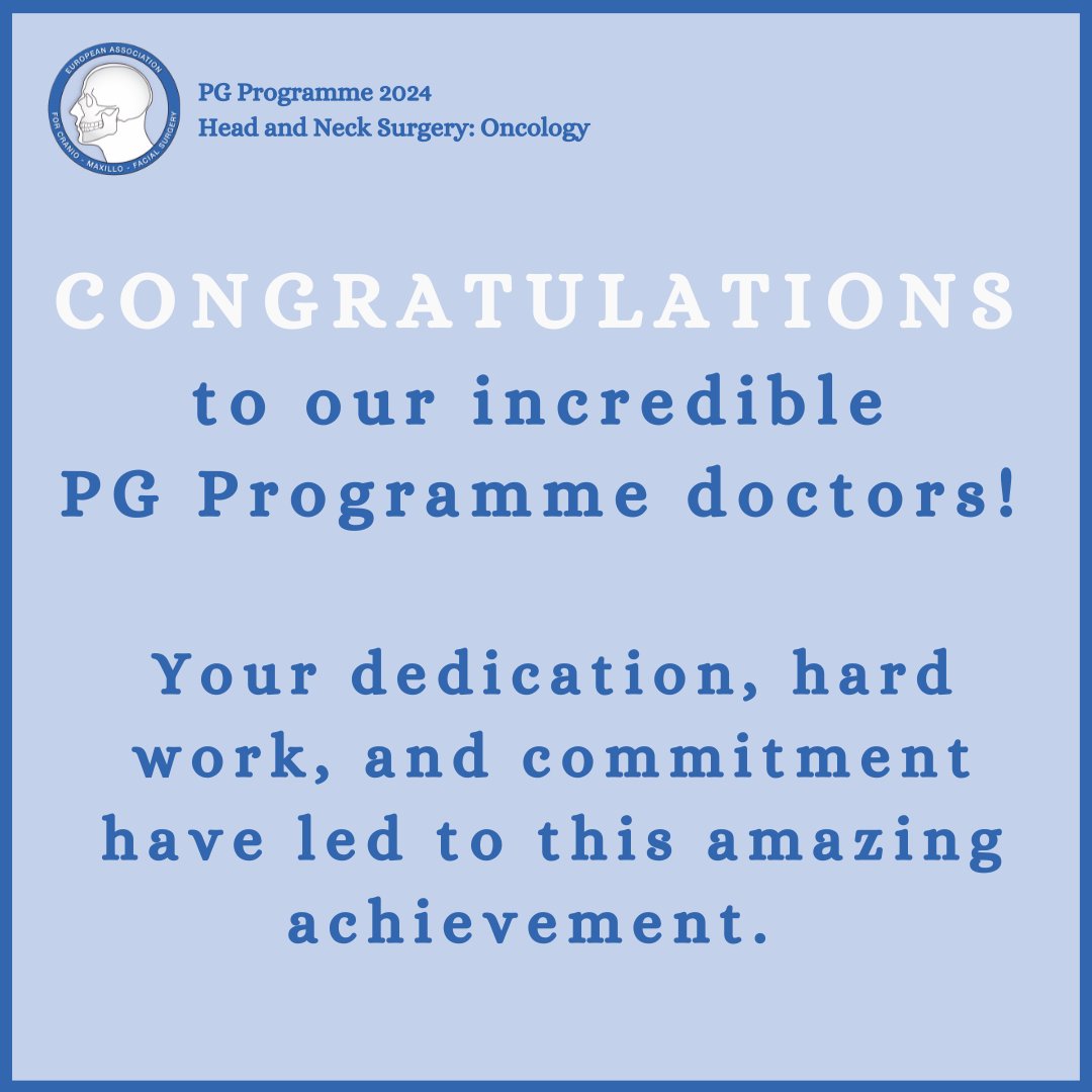 eacmfs_org's tweet image. We are incredibly proud to celebrate your success in passing the EACMFS exam for our PG Programme 2024 in Head and Neck Surgery: Oncology. This achievement marks an important milestone in your professional journey. Wishing you all the best in your future endeavours! #PGProgramme