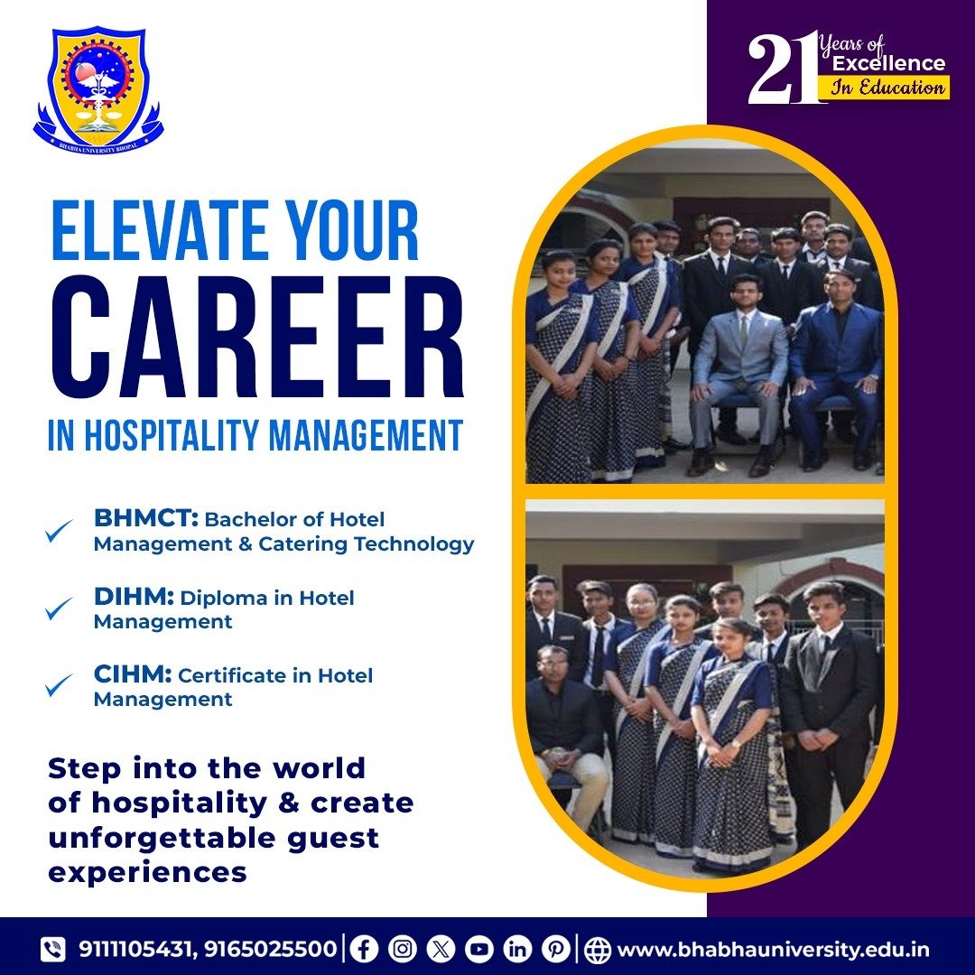 BhabhaUniversty's tweet photo. Step into the world of hospitality with our programs at Bhabha University, Bhopal! Enroll in BHMCT, DIHM, and CIHM to build a rewarding career in hotel management. Learn from industry experts and unlock global opportunities. Admissions open now!
#HospitalityManagement #BHMCT https://t.co/kyCby1KJ5c