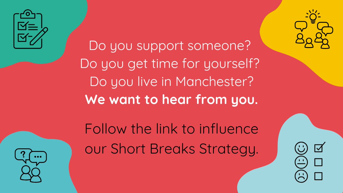 We've launched our Short Breaks Strategy consultation!
carersmanchester.org.uk/timeforyou/

By filling in our survey, you could win a £40 voucher. By attending a workshop, you'll be paid £20. 

Your opinions will make a big difference to future carers' strategies and policies.