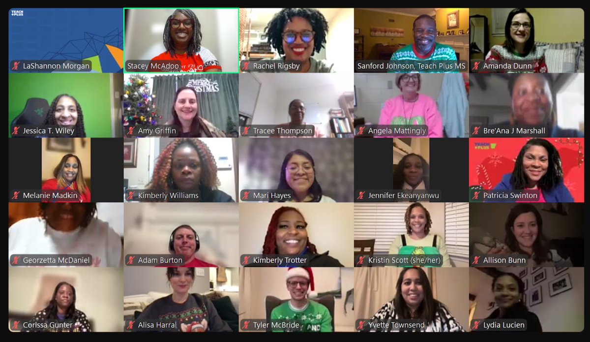 TeachPlusMS's tweet photo. Teach Plus Policy Fellows from Mississippi &amp; Arkansas had a Cross-State Monthly Session this past Wednesday. It was a great time to share our policy goals, and show off some great ugly sweaters! 🎄❄️ 🎁 ☕️ https://t.co/RYUSq9DAqr