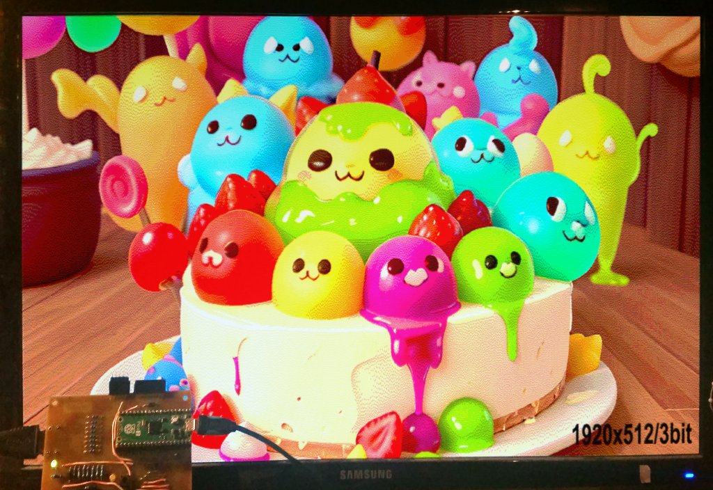 NemecekPanda38's tweet image. So yet a small increase of the limits of the #Pico2 #RP2350 - "almost full-HD" HDMI videomode via HSTX 1920x512/50Hz with 4 bits per pixel (8 color image with dithering). Separate PLL generator is used for HSTX. It can still handle 1920x640/50Hz, but with only 2 bits per pixel.