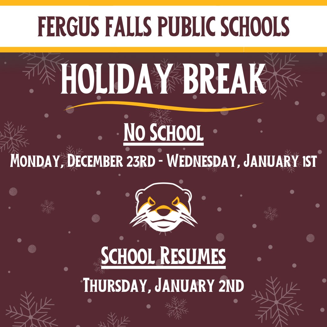 ❄Reminder❄

*All school offices will be closed as well during holiday break.
