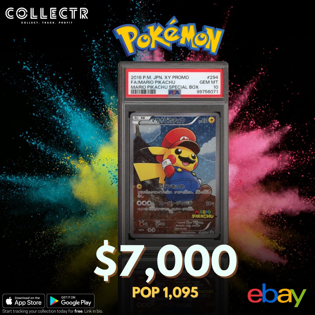 getcollectrapp's tweet photo. A #PSA 10 #Mariio #Pikachu from the Mario Pikachu Special Box just sold on #eBay for $7,000. How high do you think this card will go?
#pokemontcg #collectibles #pokemoncards #pokemoncommunity #pokemoncollector #PokemonCollection #PokemonCardCollector #PokemonCardGame https://t.co/xBKRQYg4bv