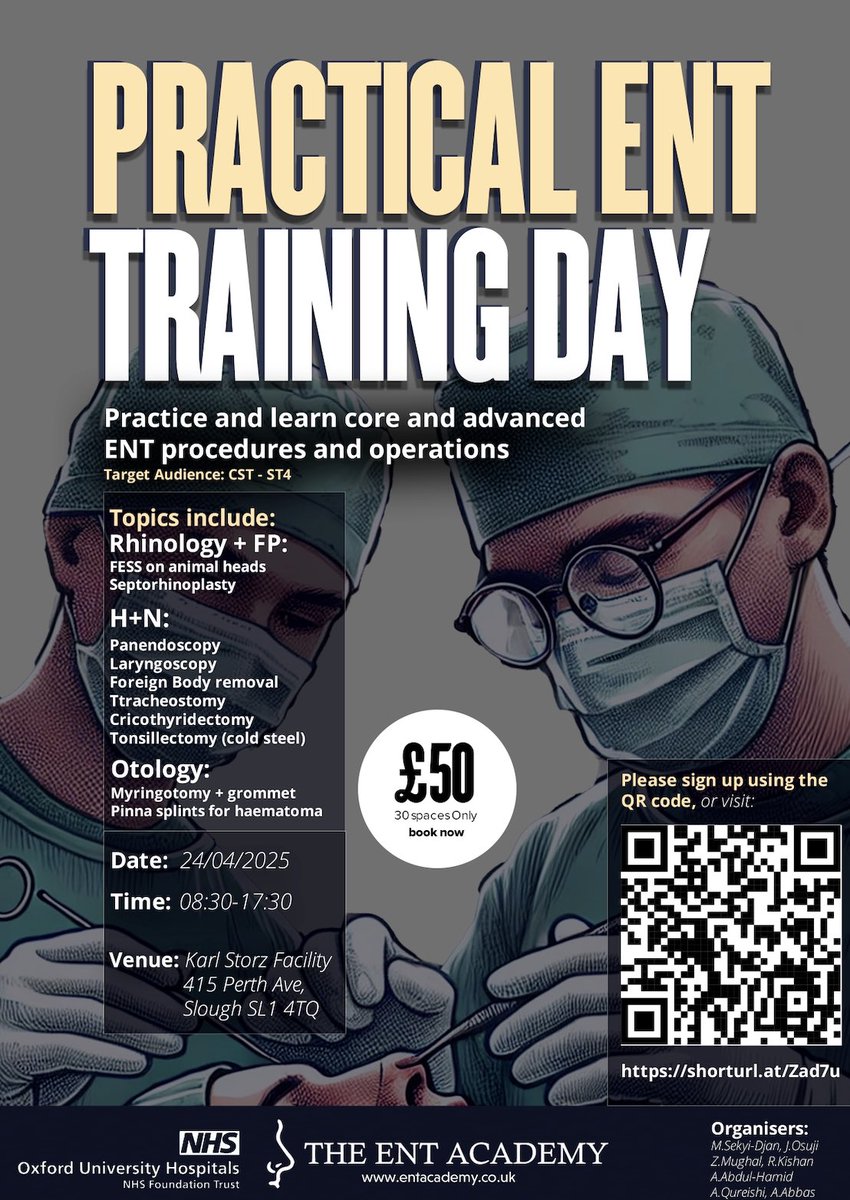 Calling all junior ENT surgeons! Please sign up for our upcoming practical training day!