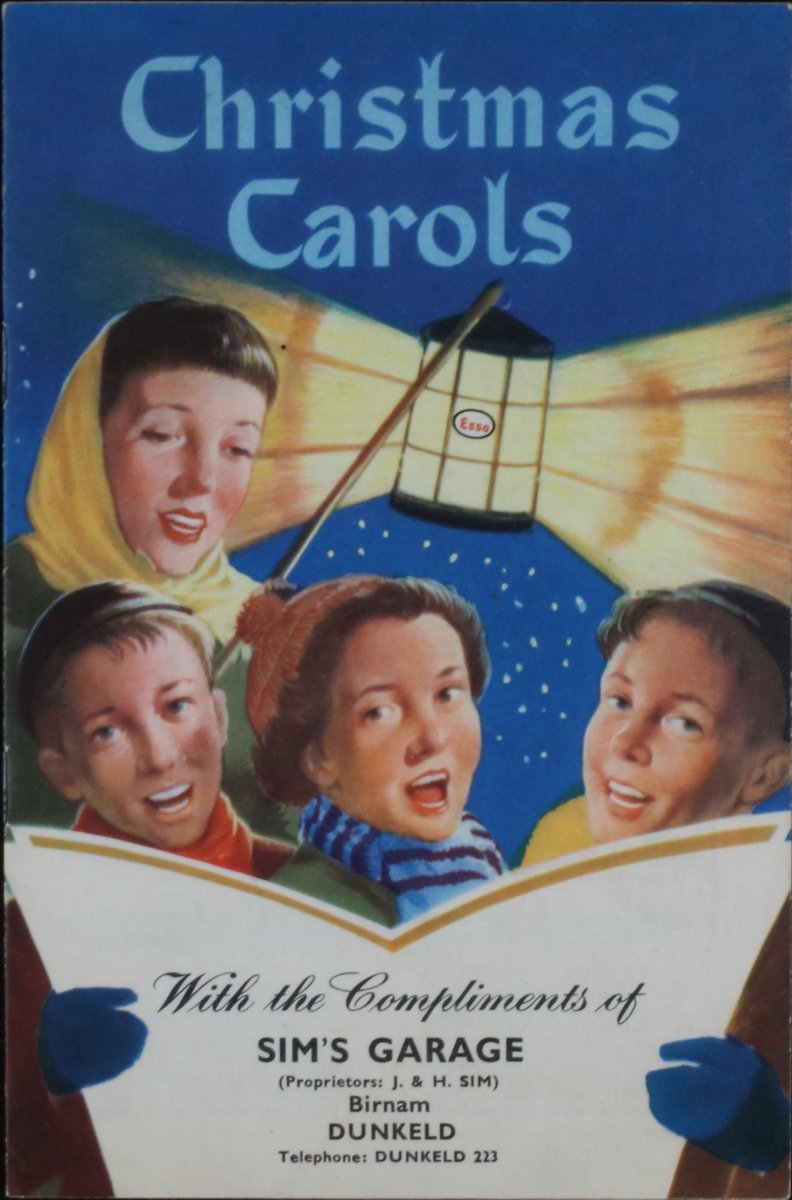 HistoricDunkeld's tweet photo. Merry Christmas from everyone here at Dunkeld Archive! 🎄❄️☃️

Book of Christmas carols with Esso branding promoting Sim’s garage in Birnam. These booklets were created by Esso and were personalised for individual garages. This item is undated estimated from the 1950s to 60s. https://t.co/tpWvcY7Vwg