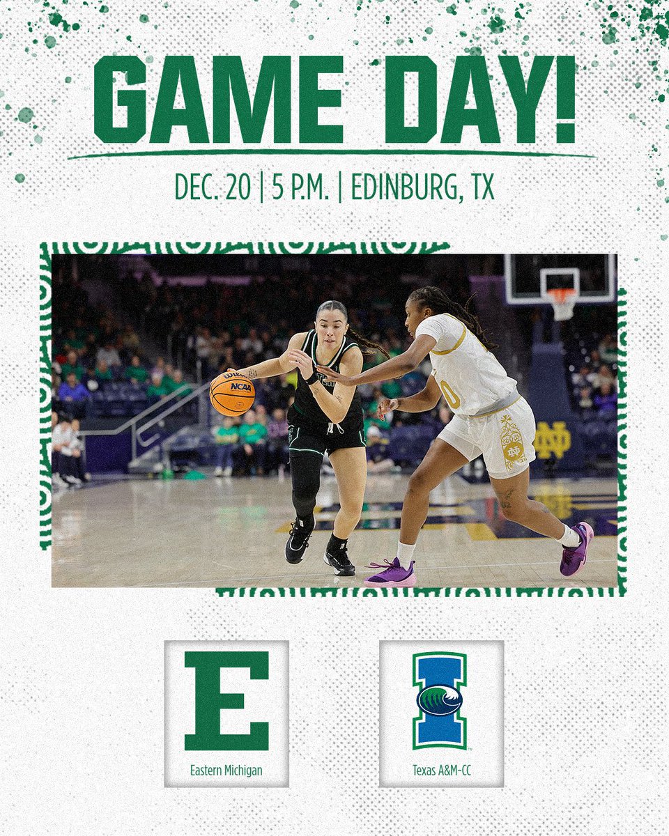 EMUWBB's tweet photo. 𝗚𝗔𝗠𝗘 𝗗𝗔𝗬!!

🆚 Texas A&amp;M-Corpus Christi
🏀 UTRGV Holiday Classic
🏟️ UTRGV Fieldhouse
🗺️ Edinburg, TX
⏰ 5 pm ET
📺 https://t.co/cKVVuhxnJj (ESPN+)
📻 n/a
📊 https://t.co/JebYtSd9f9
🗞️ https://t.co/4hejpK0wzN (Notes)

#EMUEagles | #GreenLightGO https://t.co/ejSGOBzgse