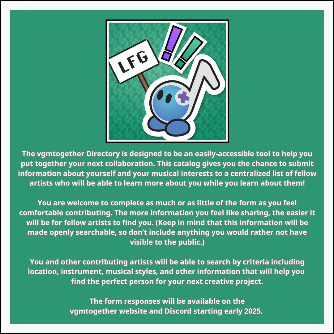 Happy Holidays! This holiday season, vgmt is wishing for your VGM related news 🎁 Please have your newsletter submissions in by Dec 24. Submit any and all VGM news. Also, please add yourself to the VGM Collaboration Directory and share with your fellow VGM content creators 💜