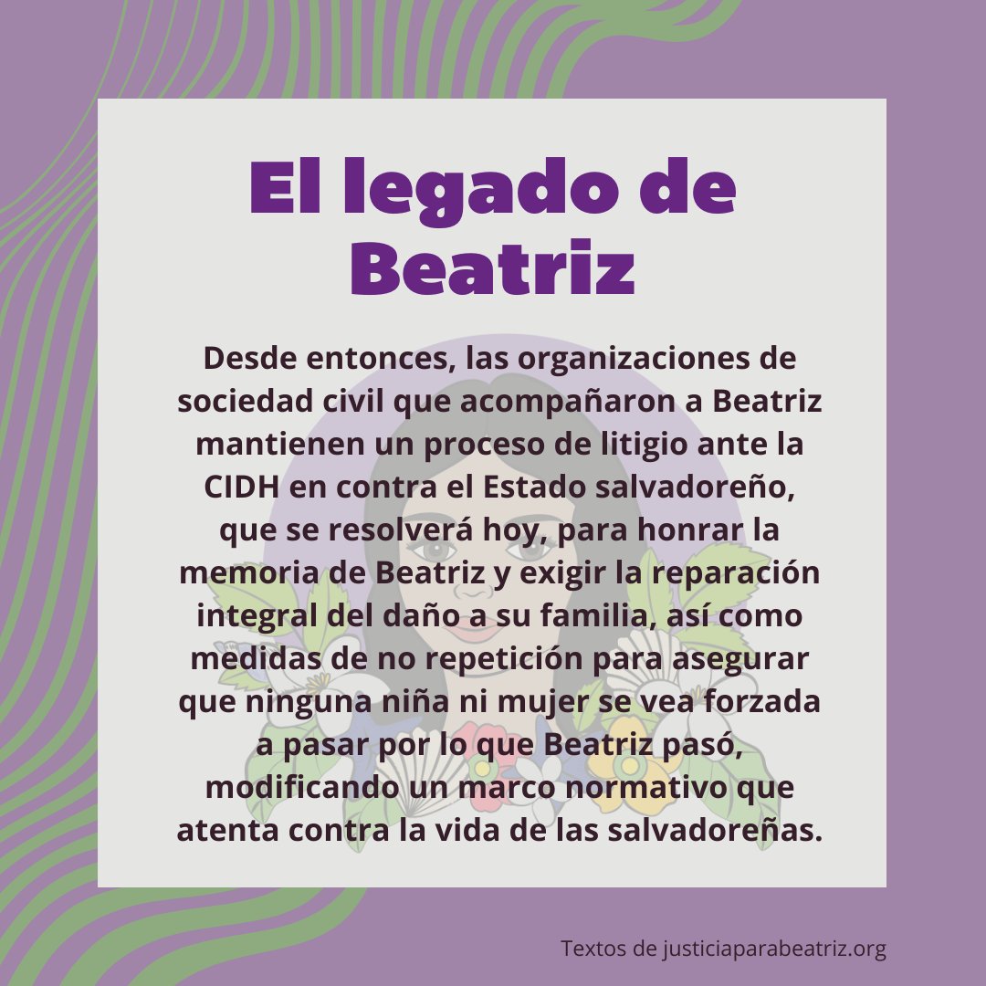 🟣 Hoy la Corte Interamericana de Derechos Humanos dará a conocer la sentencia en el caso Beatriz y otros vs El Salvador, un paso crucial por la justicia reproductiva de el país.
👀 ¿Conocéis el caso? Os ponemos en contexto
 👉Os podéis informar en <a href="/BeatrizvsES/">Justicia para Beatriz 🟢🟣</a> y <a href="/Colecfeminista/">Colectiva Feminista</a>