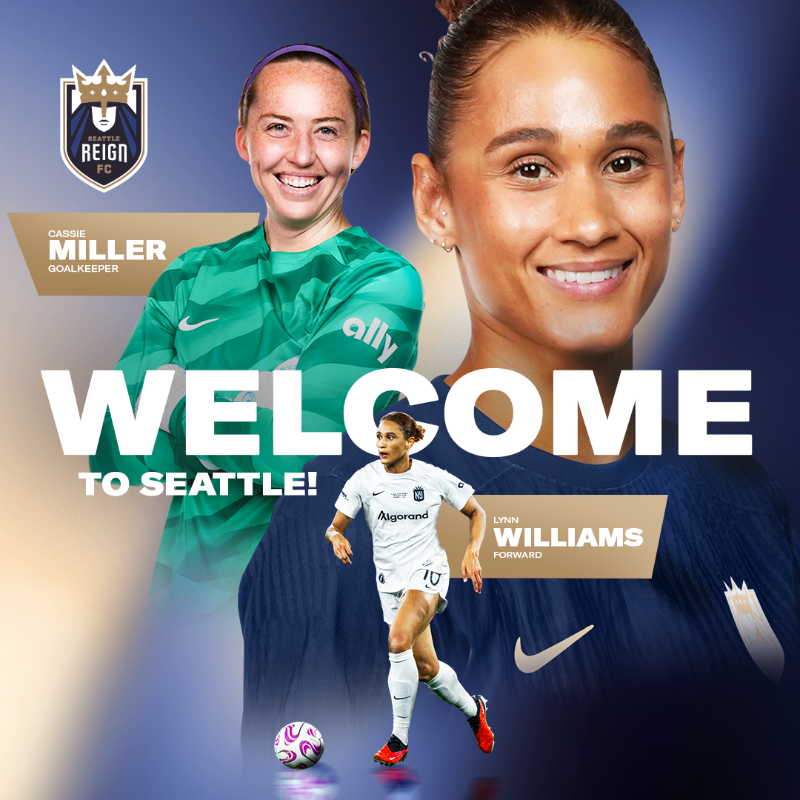 reignfc's tweet photo. Our 2025 roster is taking shape 💪 

We have acquired Lynn Williams and Cassie Miller from Gotham FC in exchange for midfielder Jaelin Howell. 

Welcome to Seattle, Lynn and Cassie!