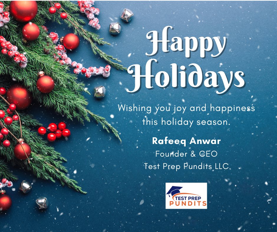 testpreppundits's tweet photo. Happy Holidays

Wishing you joy and happiness this holiday season

Rafeeq Anwar
Founder &amp; CEO
Test Prep Pundits LLC
Phone: +1 844-383-7844
#digitalsat #DACT #TestPrep https://t.co/ii8VsMV99u