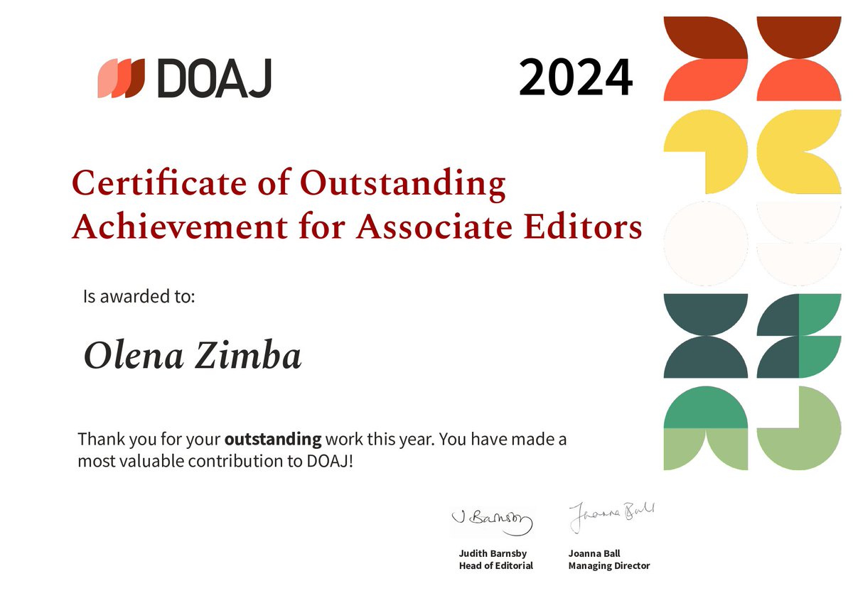 I am honoured to receive a prestigious award for my contributions to <a href="/DOAJplus/">DOAJ</a> in 2024. And I am inspired to contribute more to quality open access publishing. My sincere thanks go to all DOAJ team members for their professional support.