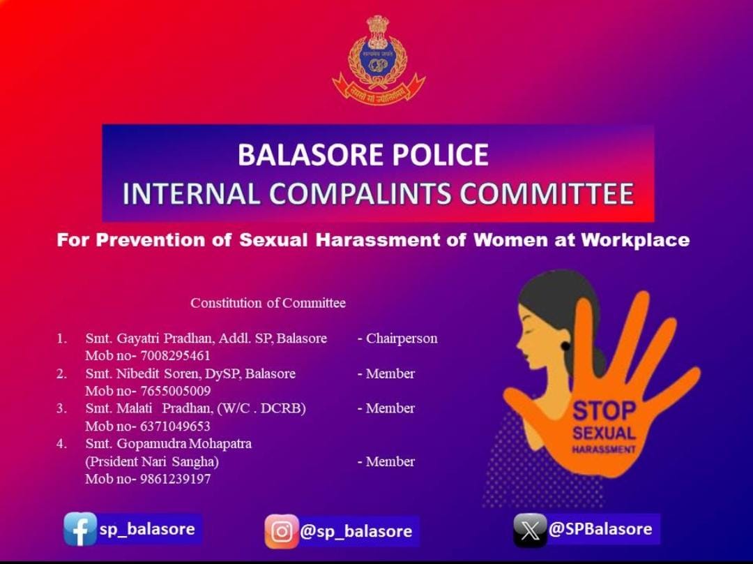 SPBalasore's tweet image. Everyone deserves a safe and respectful workplace. Our Internal Complaints Committee is here to listen, support, and ensure fair action at Balasore Police. #ZeroTolerance #SafeWorkplace #ICC #RespectAtWork"