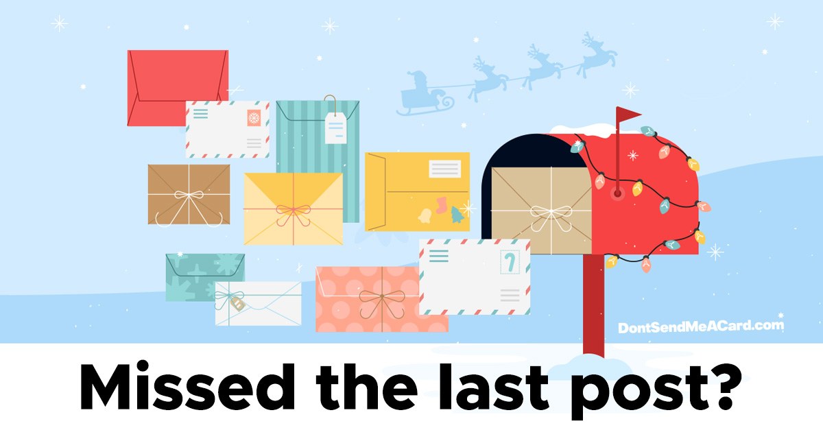 Today was the last day to send cards! But you can still send Christmas eCards to friends and family and donate what you would have spent on cards and stamps 👉 bit.ly/4iJBRu9 👍 🎅 🎄 

#DontSendMeACard #Christmas2024