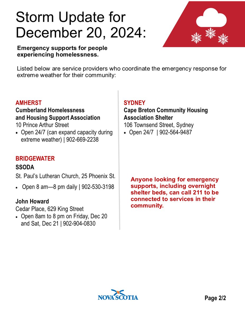 NS_OSD's tweet photo. WEATHER ALERT, Dec 20-Dec 21: Tonight and tomorrow, large amounts of snow is in the forecast. OSD is working with service providers and partners to ensure that people experiencing homelessness have access to additional supports during the extreme weather conditions. https://t.co/2qQ3QS4jNq