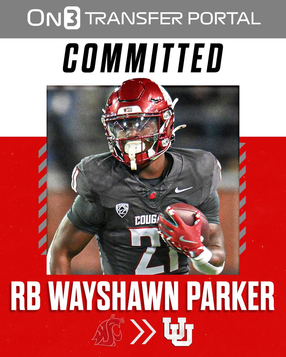 BREAKING: Washington State transfer RB Wayshawn Parker has committed to Utah🔴⚪️

Parker is the No. 4 RB in the transfer portal.

on3.com/college/utah-u…