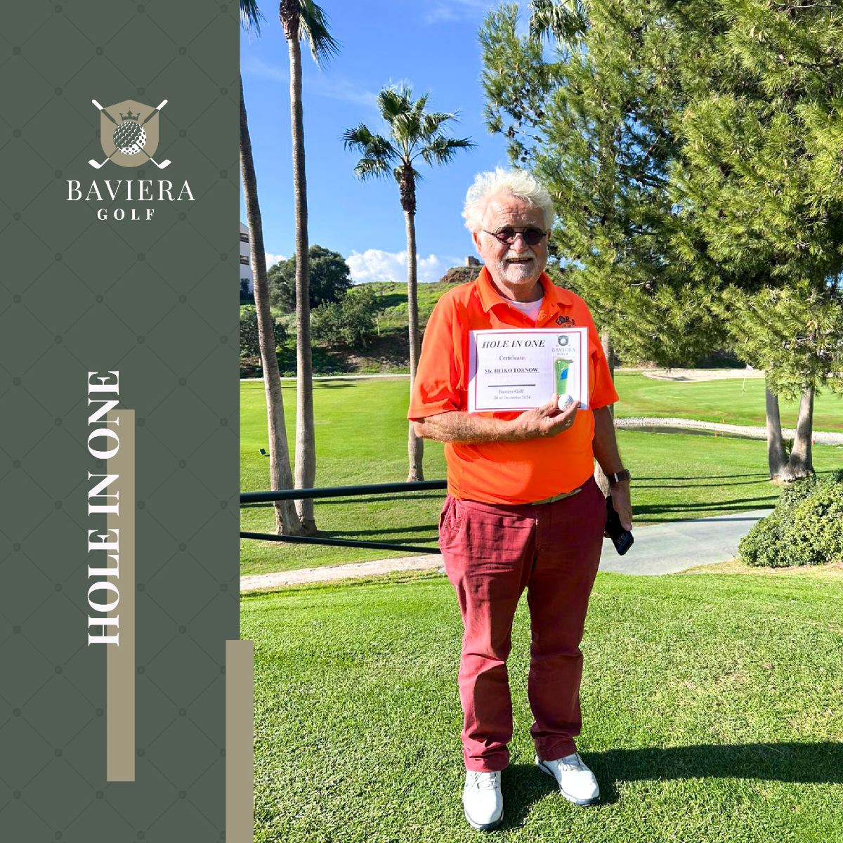 🎉 We’re celebrating at Baviera Golf! ⛳
Today, our client Heiko Tornow achieved an impressive #HoleInOne on hole 10, from a distance of 158 metres with a 6-iron! 🏌️‍♂️
🔗 Booking online: bit.ly/3xkoGfZ
#BavieraGolf #MálagaGolf #GolfParadise