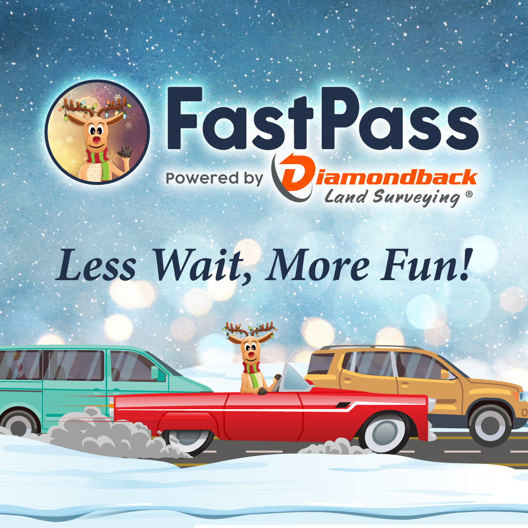 Get into the holiday spirit faster with Fast Pass! Powered by <a href="/DiamondbackLS/">Diamondback LS</a>, this speedy option lets you skip the lines and dive straight into the Glittering Lights magic! Grab some cocoa and enjoy the ride! Open through Dec 21st &amp; on Dec 31!