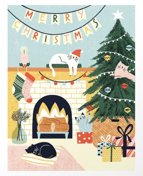 Christmas is so much merrier with cats! #cat #Christmas #illustration by #taniagarcia. Found here bit.ly/catsmerry #society6
