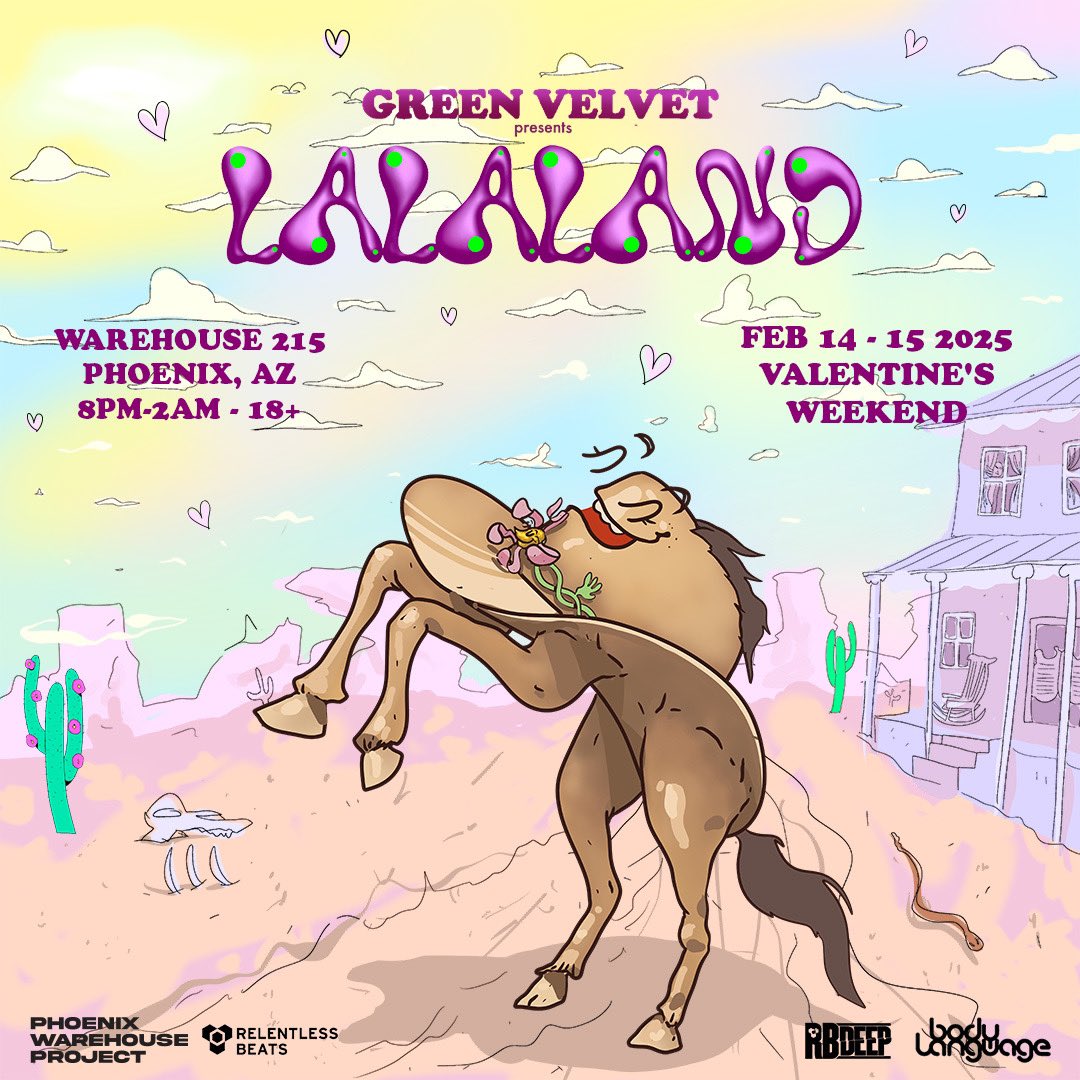 Phoenix Warehouse Project (@phxwarehouseprj) on Twitter photo ON SALE NOW 💌💚 Roses are red, violets are blue, tickets to LaLaLand are waiting for you 💘🪩 Secure your spot to <a href="/GreenVelvet_/">Green Velvet</a> at Warehouse 215 2.14-2.15 NOW at relentlessbeats.com 🎟️ ON SALE NOW 💌💚 Roses are red, violets are blue, tickets to LaLaLand are waiting for you 💘🪩 Secure your spot to <a href="/GreenVelvet_/">Green Velvet</a> at Warehouse 215 2.14-2.15 NOW at relentlessbeats.com 🎟️