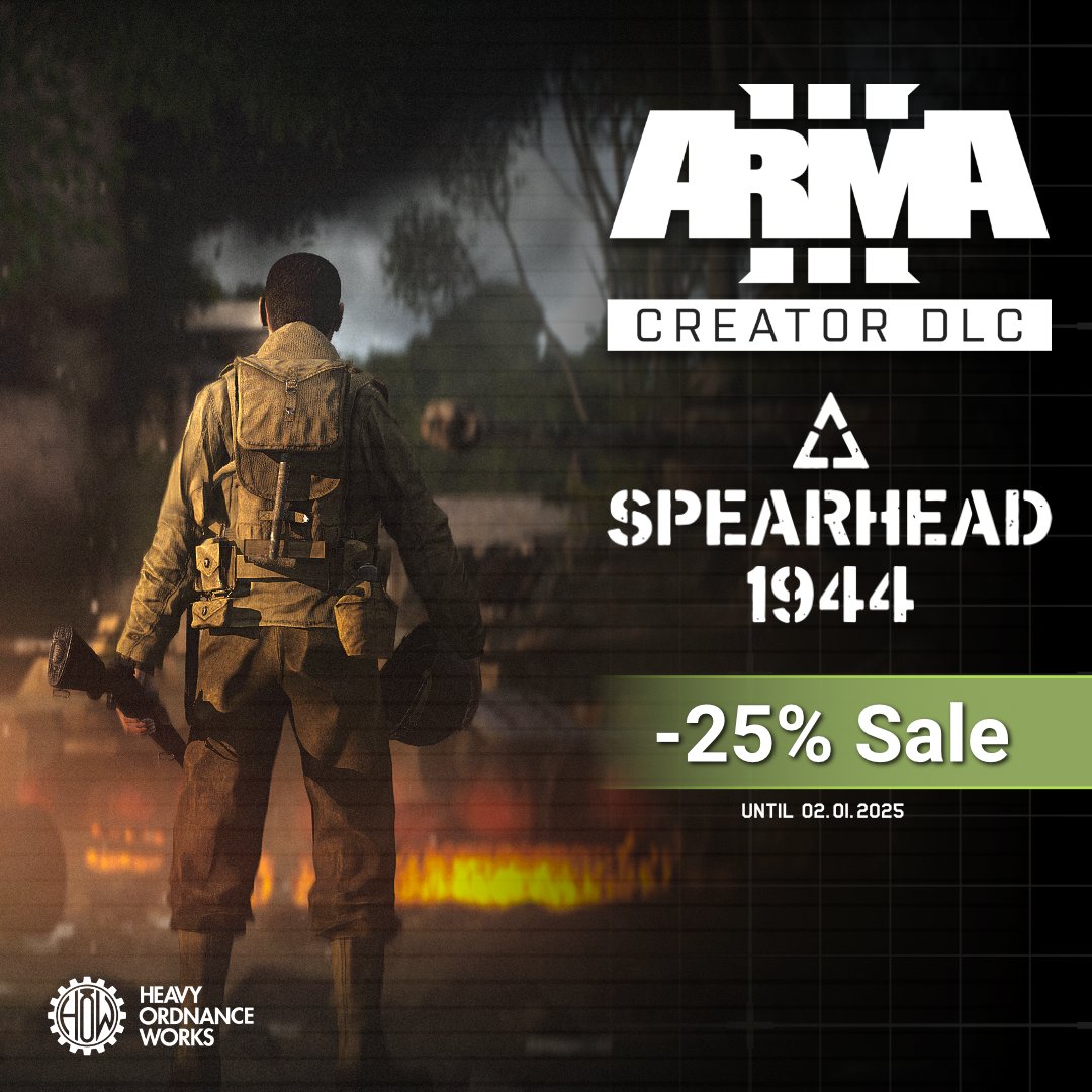 HeavyOrdWorks's tweet photo. Listen up, soldiers!
Men at the front need relieving forces to help them now! Luckily, our war bonds are now 25% off for the duration of #SteamWinterSale
Get Spearhead TODAY and make a change!
#Arma3 #SPE44 #WW2 #Steam https://t.co/pWFyacB0qO