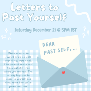 Letters_Against's tweet photo. In this session, you will write a letter to your past self during a tough time. This activity is designed to help you be kinder to yourself, recognize how far you've come, and reflect on your journey from difficult times to where you are now.

Zoom Link: https://t.co/dFmqCzTmYe https://t.co/8RLmWrk2lP