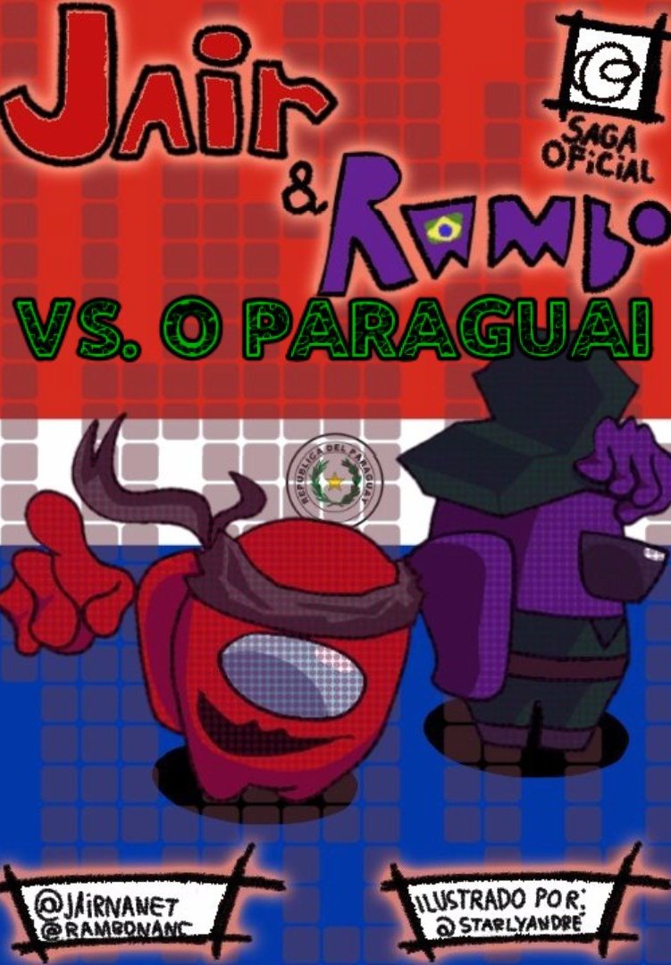 jairnanet's tweet photo. JAIR &amp; RAMBO VS O PARAGUAI.
Pra começar com uma das minhas ideias favoritas, eu planejava fazer uma HQ inspirada naquela que o Rei Ribamar fez sobre Jair e @RamboNaNet. A trama ia envolver o Paraguai com um plano de vingança para destruir o Brasil, e Rambo convocaria Jair para+ https://t.co/gGIjANgJts