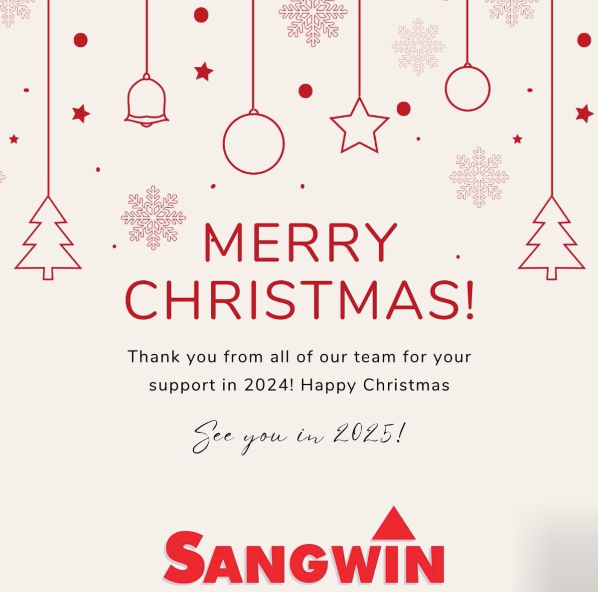 Sangwin Group would like to wish you all a Merry Christmas! We look forward to welcoming our staff back in January after a very well deserved break.  We are thankful for our employees and clients who have made our year so special. Happy Christmas! See you in 2025 🎄🎅🎄
