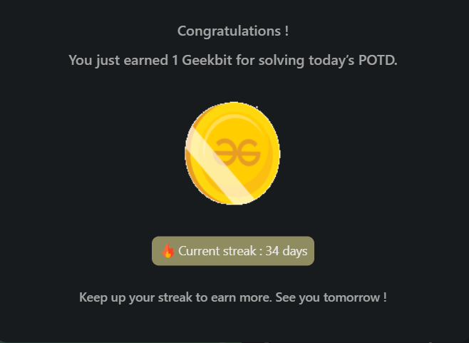 Goutam Mukherjee (@n0ob_coder) on Twitter photo #Day34 of <a href="/geeksforgeeks/">GeeksforGeeks</a> 160 days Challenge: 🚀🔥
Solved - Problem 36 #POTD: Spirally Traversing a Matrix✅
#geekstreak2024 #gfg160 #gfg #potd #geeksforgeeks #LearnInPublic #Day34 of <a href="/geeksforgeeks/">GeeksforGeeks</a> 160 days Challenge: 🚀🔥
Solved - Problem 36 #POTD: Spirally Traversing a Matrix✅
#geekstreak2024 #gfg160 #gfg #potd #geeksforgeeks #LearnInPublic