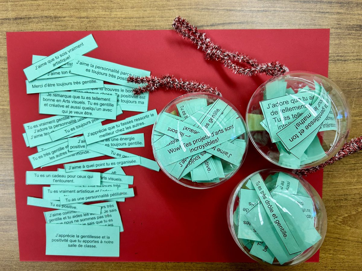 MmeCoon's tweet photo. Compliment Ornaments! Ss learned about the “magic of compliments” and wrote them for each other. Compliments were then compiled for each student and made into an ornament. ❤️ @AVPS_LDSB #kindness https://t.co/G4jDO3zhq3