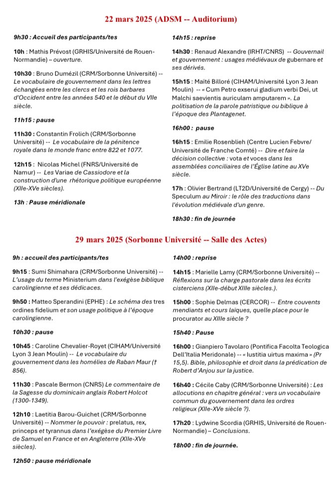 ALMA-recherche (@alma_recherche) on Twitter photo Les 22 et 29 mars : colloque sur les termes ecclésiastiques et politiques du latin médiéval. <a href="/GrhisRouen/">GRHis (Groupe Recherche Histoire) - UR 3831</a> <a href="/CRM_sorbonne/">Centre Roland Mousnier</a> <a href="/Sorbonne_Univ_/">Sorbonne Université</a> <a href="/univrouen/">Université de Rouen Normandie</a>
Affiche et programme ci-dessous Les 22 et 29 mars : colloque sur les termes ecclésiastiques et politiques du latin médiéval. <a href="/GrhisRouen/">GRHis (Groupe Recherche Histoire) - UR 3831</a> <a href="/CRM_sorbonne/">Centre Roland Mousnier</a> <a href="/Sorbonne_Univ_/">Sorbonne Université</a> <a href="/univrouen/">Université de Rouen Normandie</a>
Affiche et programme ci-dessous