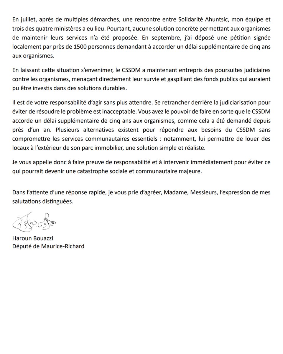 Sans une intervention rapide du gouvernement de la CAQ pour permettre aux treize organismes, dont la principale banque alimentaire, de rester au Centre communautaire Ahuntsic, nous risquons de perdre à tout moment le filet social et communautaire du quartier. Une véritable