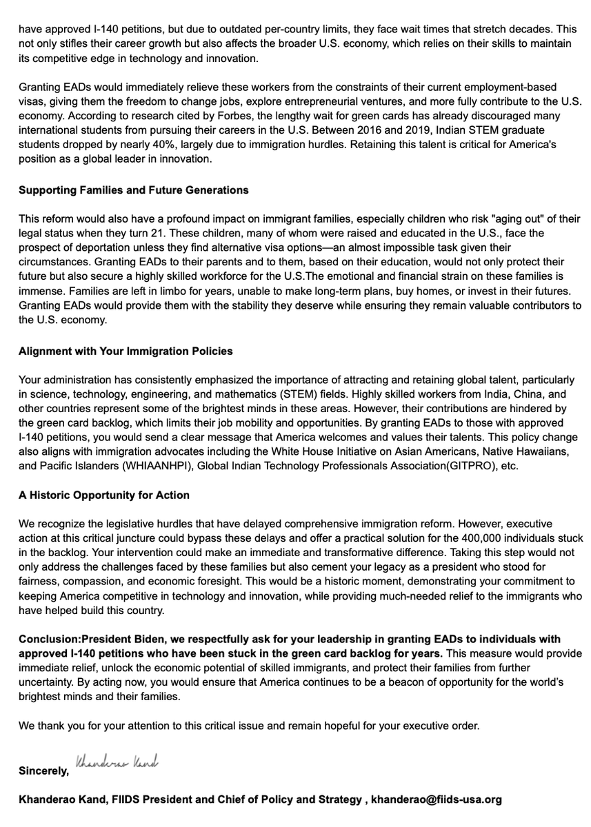 FIIDS request President Biden <a href="/POTUS/">President Donald J. Trump</a>  to make a historic impact on #tech #immigrants #GCBacklog with #EAD for #I140 approved  <a href="/DHSgov/">Homeland Security</a> <a href="/USCIS/">USCIS</a> <a href="/USCISDirector/">USCIS Director</a> fiids-usa.org/immigration-gc… <a href="/lalitkjha/">Lalit K Jha ललित के झा</a> <a href="/DcWalaDesi/">Rohit Sharma 🇺🇸🇮🇳</a> <a href="/khanderao/">Khanderao</a> <a href="/reenabhardwaj/">REENA BHARDWAJ</a>