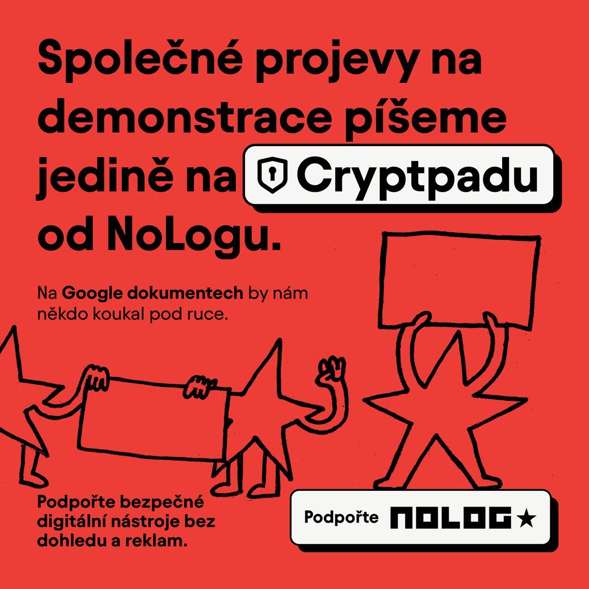 ‼️Podpořte <a href="/nologcz/">NoLog.cz 🏴</a> - aktivistický technologický kolektiv, kt. poskytuje bezpečné a bezplatné způsoby sdílení dokumentů, volání si, domlouvání dat atd. Svojí činností pomáhá místním antiautoritářským hnutím. Jenže provoz těhle služeb něco stojí.

➡️ nolog.cz/2025/