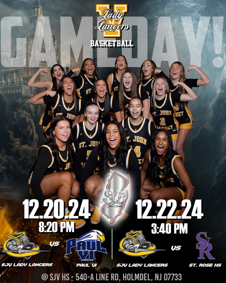 GET READY for an amazing weekend of 🏀 at Shore Games! Come support your SJV Lady Lancers beginning tonight at 8:20 PM as they take on Paul VI, and again on Sun @   3:40 PM as they take on St. Rose.  PACK THE 🏰 Lancer Nation! Let’s Go! <a href="/sjvcoach/">Dawn Karpell</a> <a href="/SJVHS_Athletics/">Pat Smith</a> <a href="/pero_zoe/">Zoe</a>