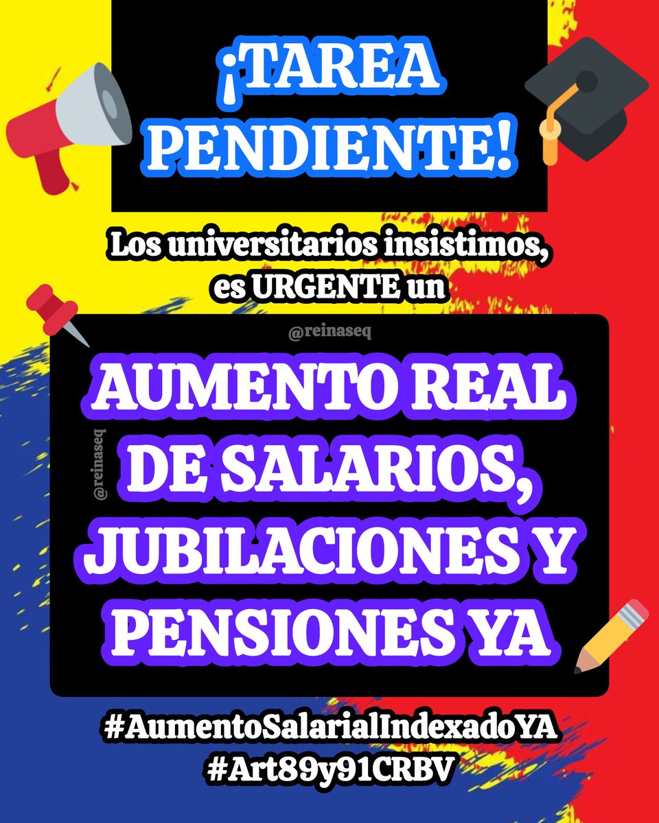 🚨🚨🚨 TAREA PENDIENTE Y URGENTE || DECLARACIÓN UNIVERSAL #DDHH Art23.3 "Toda persona q trabaja tiene derecho a una REMUNERACIÓN EQUITATIVA Y SATISFACTORIA, q le asegure, así como a su familia, UNA EXISTENCIA CONFORME A LA DIGNIDAD HUMANA"
#AumentoSalarialIndexadoYA
#Art89y91CRBV
