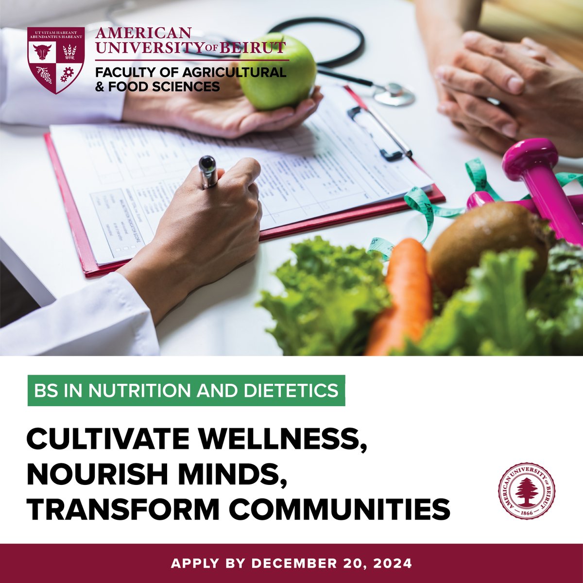 AUB_FAFS (@aub_fafs) on Twitter photo Ready to turn your passion for nutrition into a rewarding career?
With a BS in Nutrition and Dietetics, you can shape better health, optimize diets, and foster lifelong wellness—impacting lives for the better!
Link: aub.edu.lb/.../Pages/Nutr…
<a href="/AUB_Lebanon/">American University of Beirut</a> <a href="/AUBNutritionSoc/">AUB NutritionSociety</a> Ready to turn your passion for nutrition into a rewarding career?
With a BS in Nutrition and Dietetics, you can shape better health, optimize diets, and foster lifelong wellness—impacting lives for the better!
Link: aub.edu.lb/.../Pages/Nutr…
<a href="/AUB_Lebanon/">American University of Beirut</a> <a href="/AUBNutritionSoc/">AUB NutritionSociety</a>